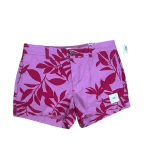 Old Navy Pink Tropical Every Day Short Linen Blend Pockets Womens Size 8 NWT